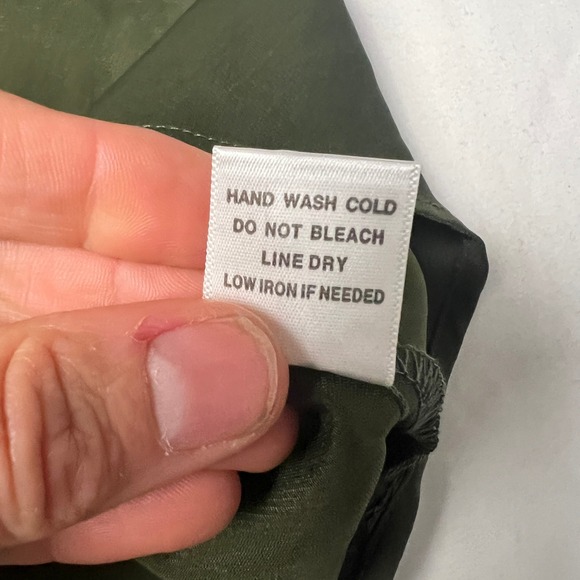 NWT Hers & Mine Olive Green Satin Button-Down Shirt Long Sleeve Oversized L - Picture 10 of 12